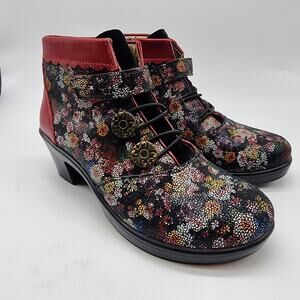 Alegria Heidi Garland Red Floral Leather Bungee Boots EU 35 US 5-5.5